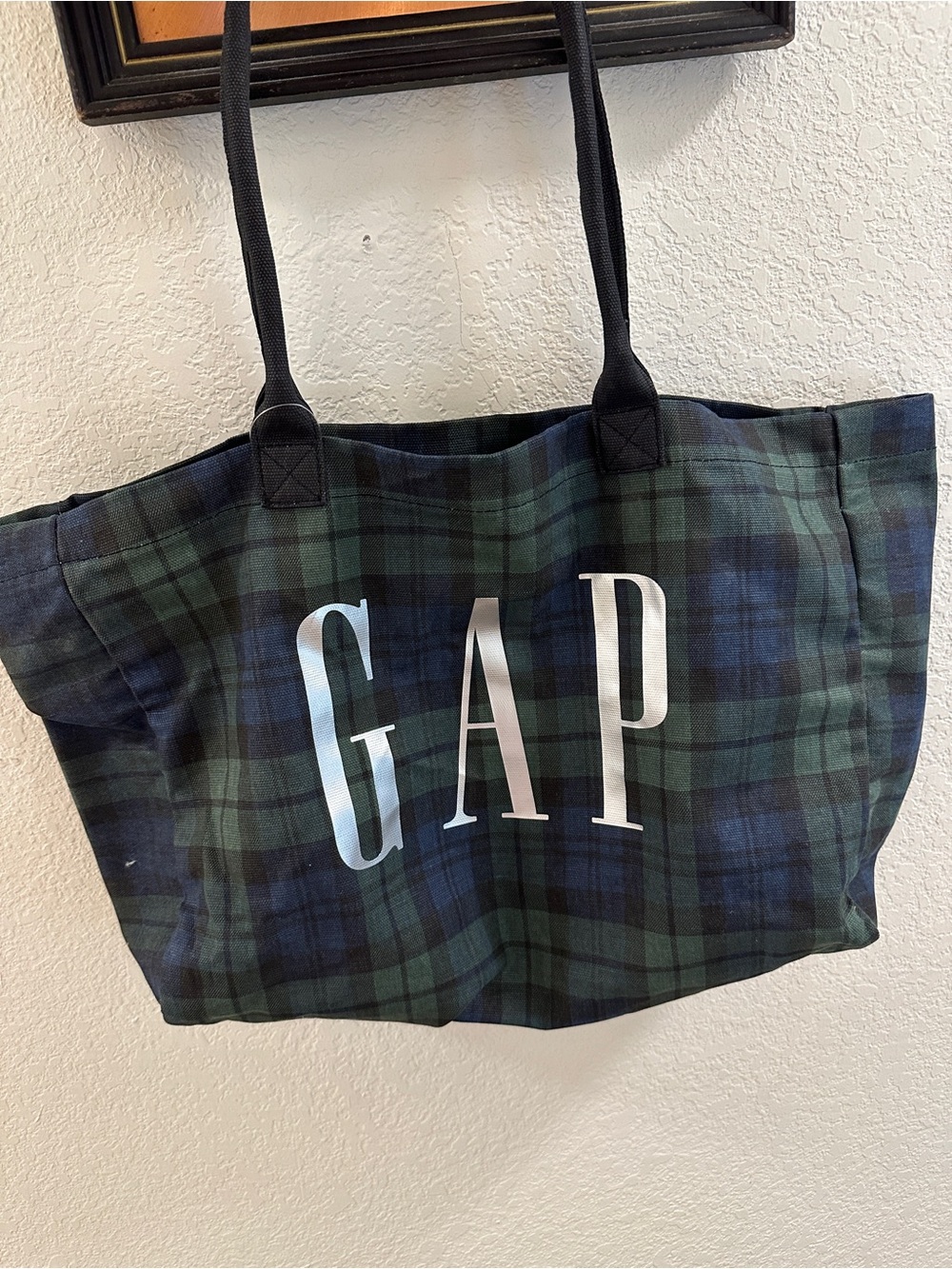 GAP Green & Navy Plaid Canvas Tote